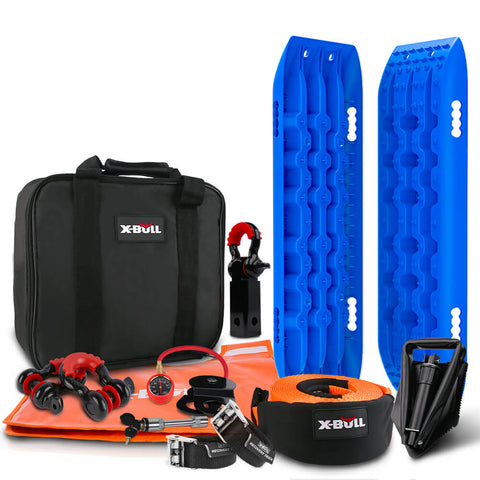 X-BULL Winch Recovery Kit Snatch Strap Off Road 4WD with Recovery Tracks Gen 2.0 Boards Blue